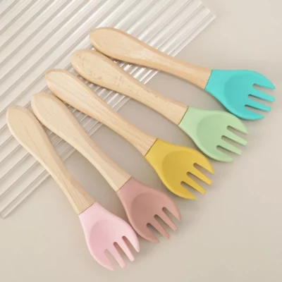 baby fork, silicone bamboo fork, silicone fork, weaning fork