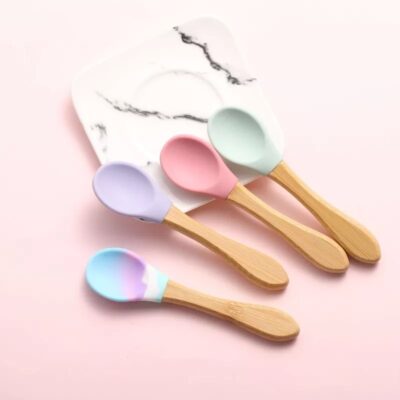baby spoon, weaning spoon, silicone bamboo spoon, silicone spoon