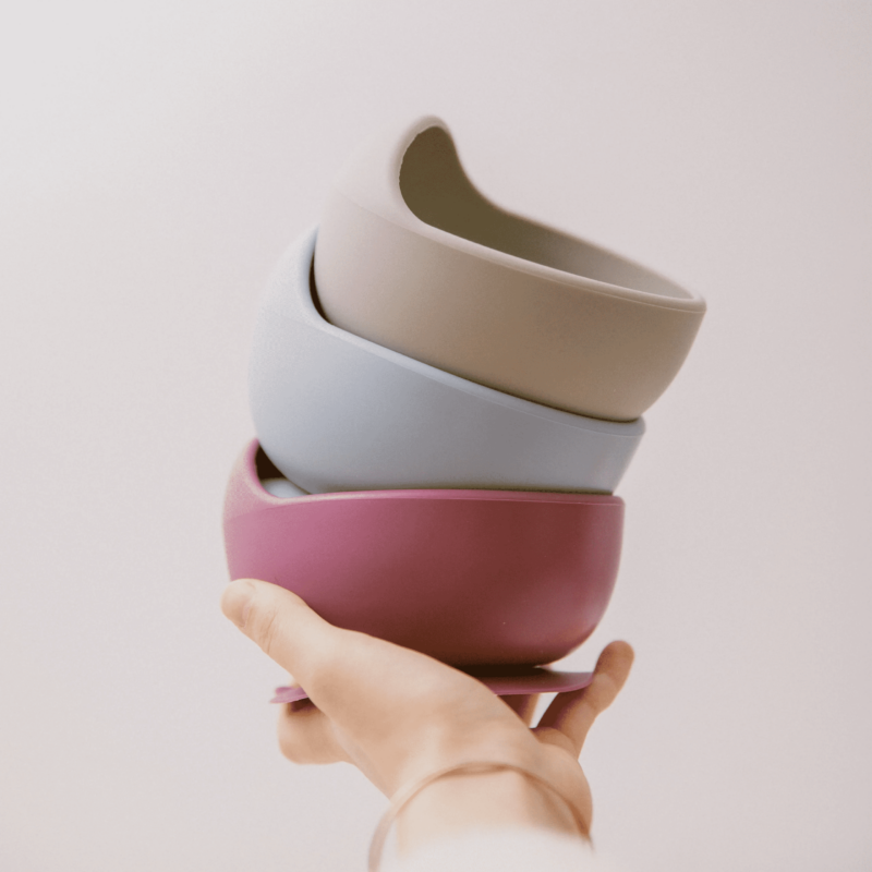 Baby Bowl With Suction and Spoon | Silicone Bowls, Colours: Pink, Blue, Green