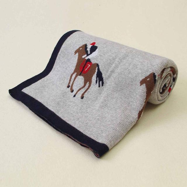 Horse Cotton Knitted Grey Blanket