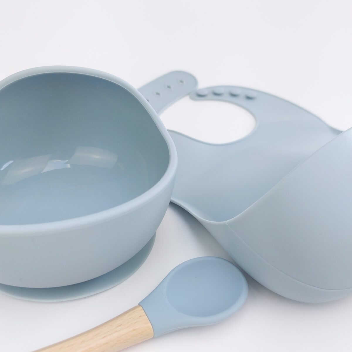 weaning set, baby feeding set, silicone weaning set, suction bowl with bib and spoon